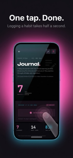 Logging a habit with a single tap on a ritual's detail screen